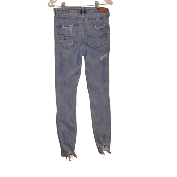 AMERICAN EAGLE NE(X)T LEVEL STRETCH Blue Cotton-Poly Ripped Hi-Rise Jeggins 8 - Picture 2 of 8